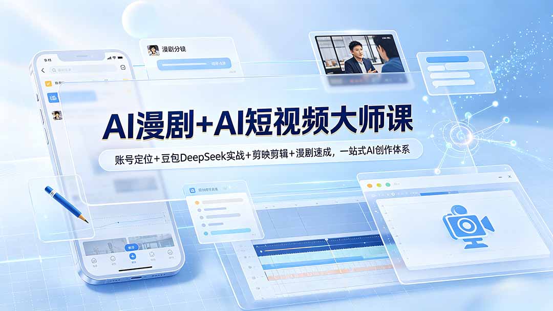 AI漫剧+AI短视频大师课:账号定位+豆包DeepSeek实战+剪映剪辑+漫剧速成,一站式AI创作体系-聚业