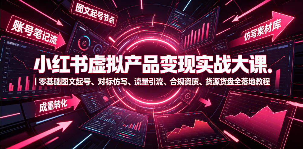 小红书虚拟产品变现实战大课｜零基础图文起号、对标仿写、流量引流、合规资质、货源货盘全落地教程-聚业