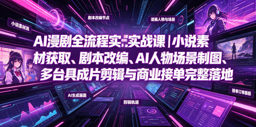 AI漫剧全流程实战课|小说素材获取、剧本改编、AI人物场景制图、多工具成片剪辑、平台付费变现与商业接单完整落地-聚业