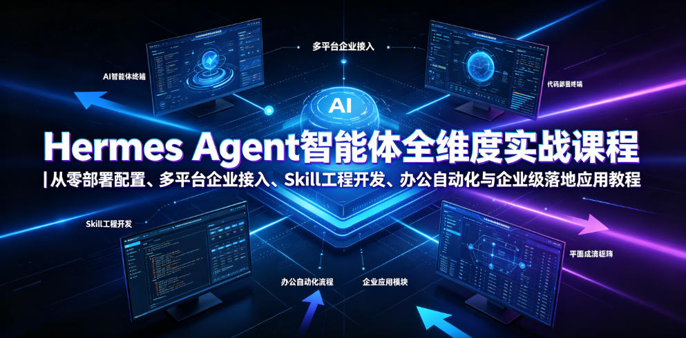 Hermes Agent智能体全维度实战课程|从零部署配置、多平台企业接入、Skill工程开发、办公自动化与企业级落地应用教程-聚业