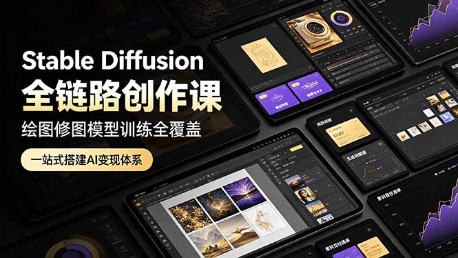 Stable Diffusion全链路创作课,绘图修图模型训练全覆盖,一站式搭建AI变现体系-聚业
