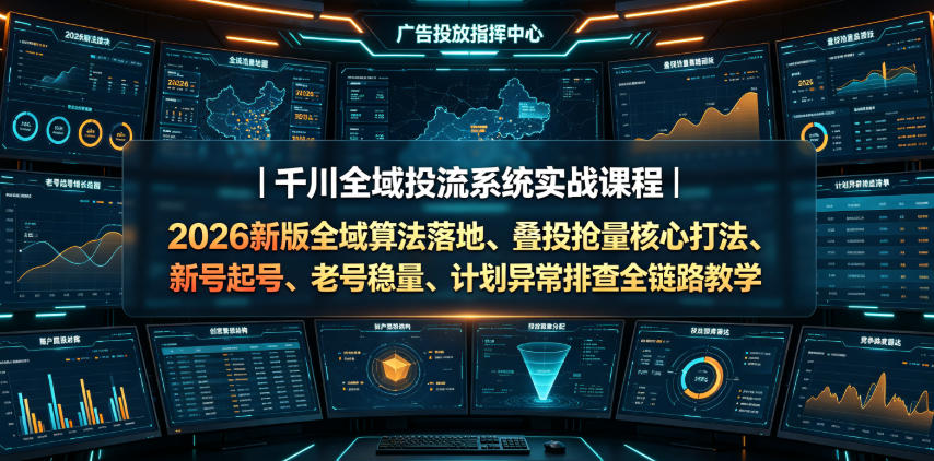 千川全域投流系统实战课程|2026新版全域算法落地、叠投抢量核心打法、新号起号、老号稳量、计划异常排查全链路教学-聚业