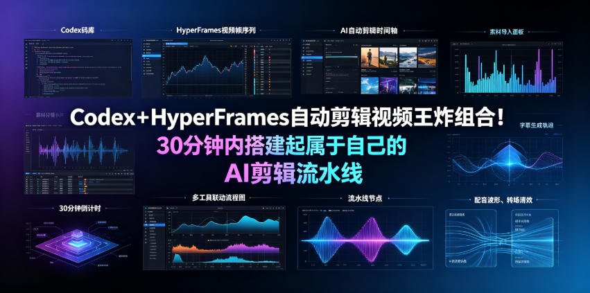 Codex+HyperFrames自动剪辑视频王炸组合!30分钟内搭建起属于自己的AI剪辑流水线(完整版实操教程手册)-聚业