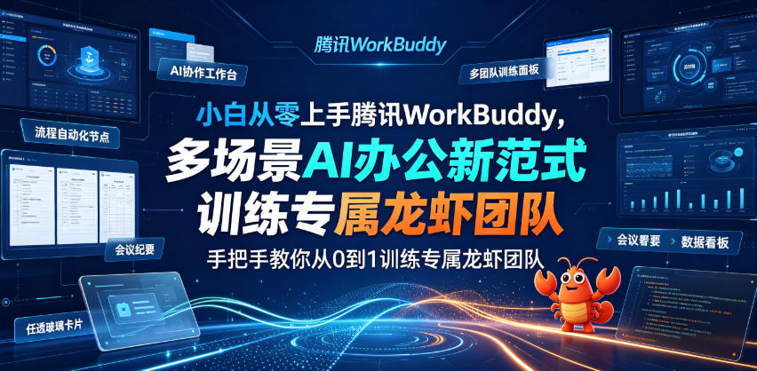 小白从零上手腾讯WorkBuddy,多场景AI办公新范式实战,手把手教你从0到1训练专属龙虾团队-聚业