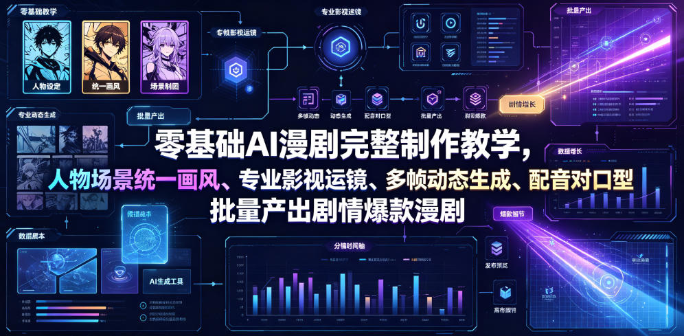 零基础AI漫剧完整制作教学,人物场景统一画风、专业影视运镜、多帧动态生成、配音对口型,批量产出剧情爆款漫剧-聚业