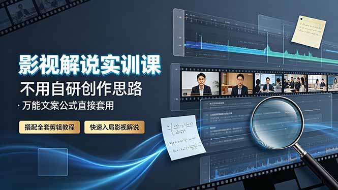 影视解说实训课:不用自研创作思路,万能文案公式直接套用,搭配全套剪辑教程,快速入局影视解说-聚业