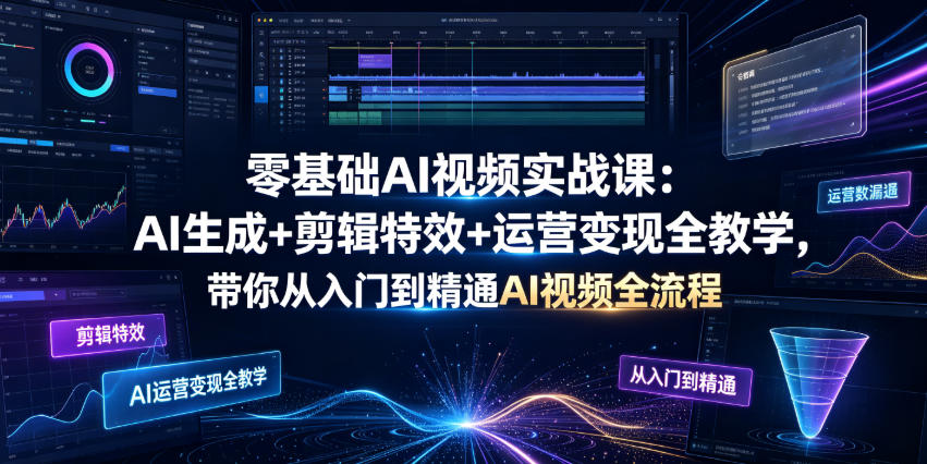 零基础AI视频实战课:AI生成+剪辑特效+运营变现全教学,带你从入门到精通AI视频全流程-聚业