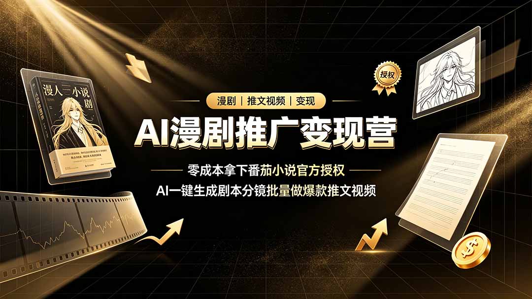 AI漫剧推广变现营,零成本拿下番茄小说官方授权,AI一键生成剧本分镜批量做爆款推文视频-聚业