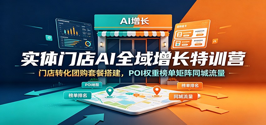 实体门店AI全域增长特训营：门店转化团购套餐搭建，POI权重榜单矩阵同城流量-聚业