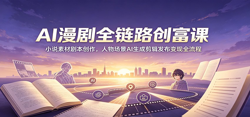 AI漫剧全链路创富课：小说素材剧本创作，人物场景AI生成剪辑发布变现全流程-聚业