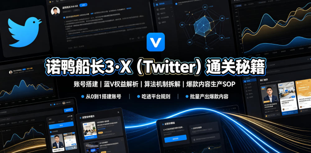 诺鸭船长3·X(Twitter)通关秘籍，涵盖账号搭建、蓝V权益解析、算法机制拆解及爆款内容生产SOP-聚业