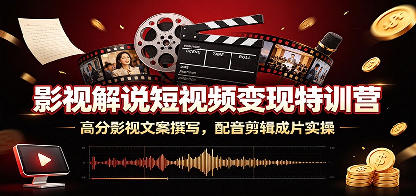 影视解说短视频变现特训营:高分影视文案撰写,配音剪辑成片实操-聚业