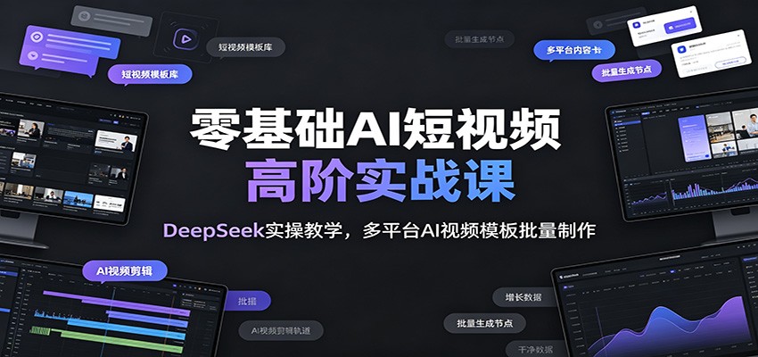 零基础AI短视频高阶实战课：DeepSeek实操教学，多平台AI视频模板批量制作-聚业