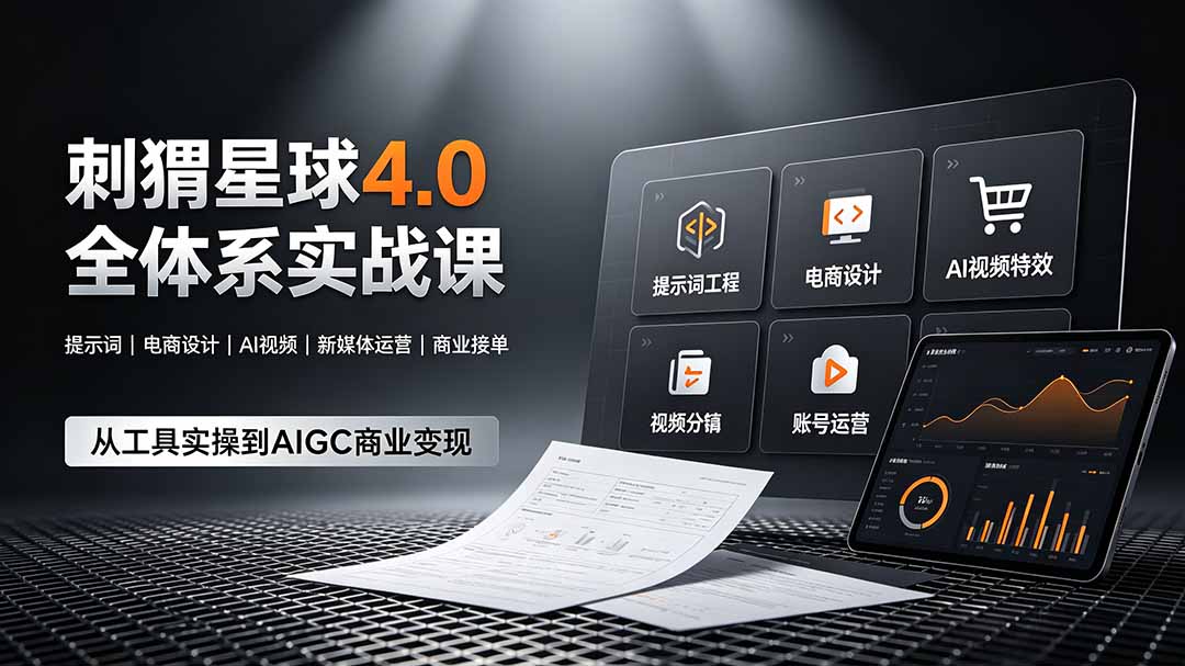 刺猬星球4.0全体系实战课，覆盖提示词工程、电商设计、AI视频特效与新媒体运营，一站式掌握AIGC商业核心技能-聚业
