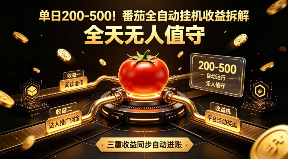 单日200-500！番茄全自动挂G收益拆解，全天无人值守，矩阵操作收益翻倍【揭秘】-聚业