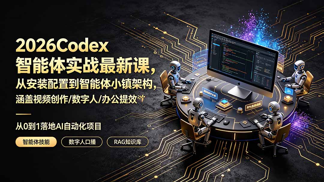 2026Codex智能体实战最新课,从安装配置到智能体小镇架构,涵盖视频创作/数字人/办公提效全技能-聚业