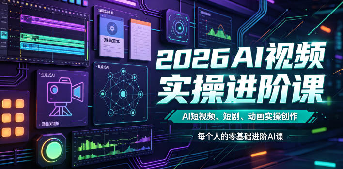 2026AI视频实操进阶课，AI短视频、短剧、动画实操创作，每个人的零基础进阶ai课-聚业