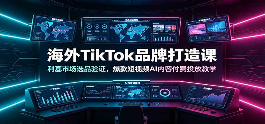 海外TikTok品牌打造课:利基市场选品验证,爆款短视频AI内容付费投放教学-聚业