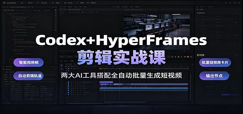 Codex+HyperFrames剪辑实战课:两大AI工具搭配全自动批量生成短视频-聚业