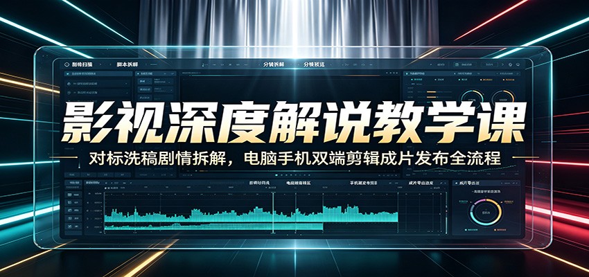影视深度解说教学课:对标洗稿剧情拆解,电脑手机双端剪辑成片发布全流程-聚业