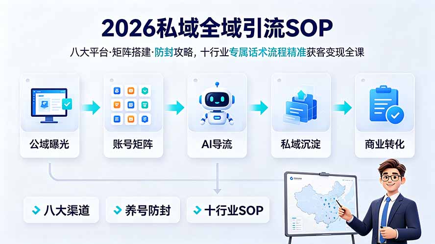 2026私域全域引流SOP｜八大平台·矩阵搭建·防封攻略，十行业专属话术流程精准获客变现全课-聚业