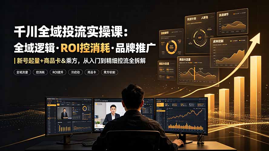 千川全域投流实操课：全域逻辑·ROI控消耗·品牌推广｜新号起量+商品卡&乘方，从入门到精细控流全拆解-聚业