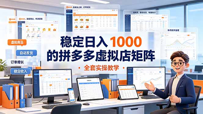 稳定日入 1000 的拼多多虚拟店矩阵，全套实操教学-聚业