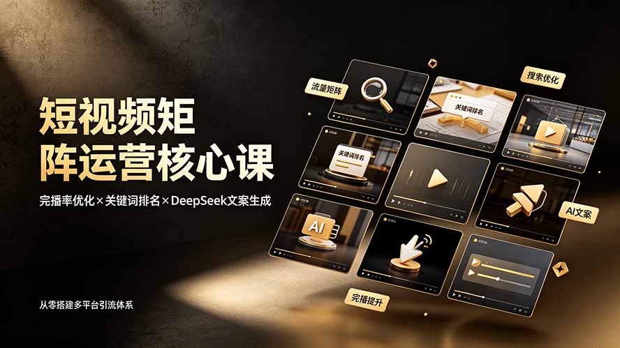 短视频矩阵运营核心课：完播率优化×关键词排名×DeepSeek文案生成，从零搭建多平台引流体系-聚业