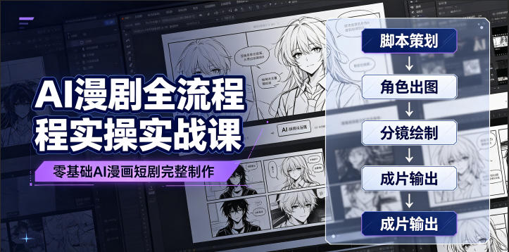 AI漫剧全流程实操实战课|零基础AI漫画短剧完整制作、脚本出图成片全链路落地教程-聚业