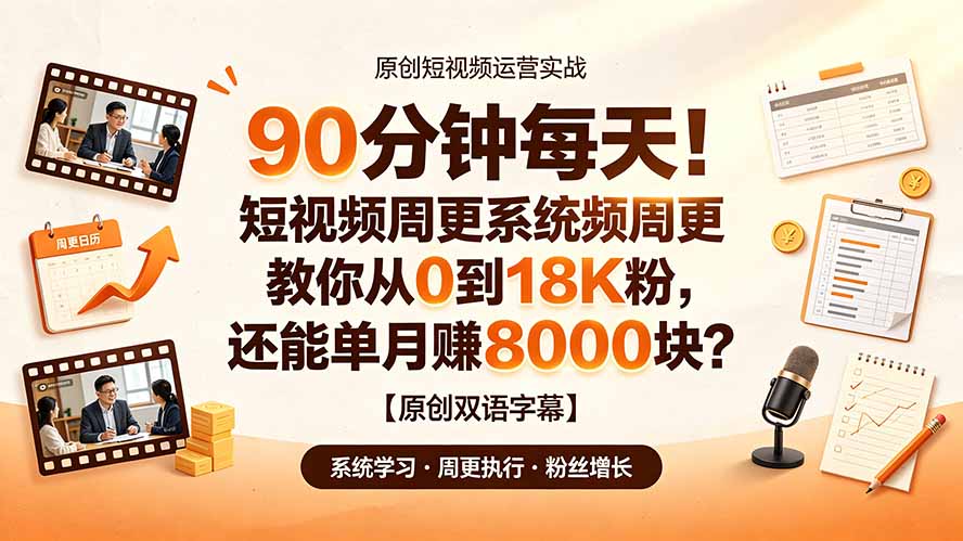 90 分钟每天！短视频周更系统教你从 0 到 18K 粉，还能单月赚 8000 块？【原创双语字幕】-聚业