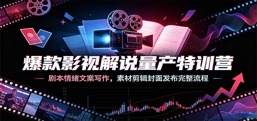 爆款影视解说量产特训营：剧本情绪文案写作，素材剪辑封面发布完整流程-聚业