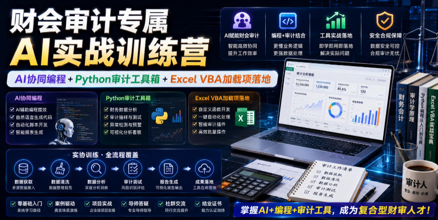 财会审计专属AI实战训练营｜AI协同编程+Python审计工具箱+Excel VBA加载项落地(更新0710)-聚业