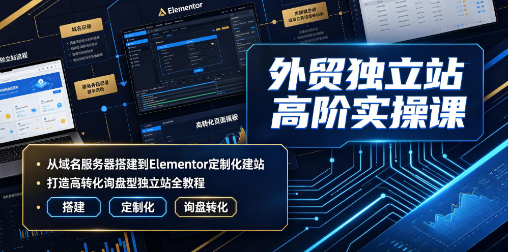 外贸独立站高阶实操课｜从域名服务器搭建到Elementor定制化建站，打造高转化询盘型独立站全教程-聚业