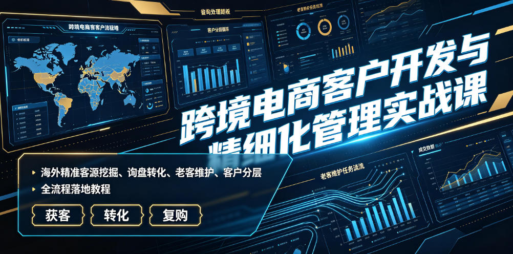 跨境电商客户开发与精细化管理实战课｜海外精准客源挖掘、询盘转化、老客维护、客户分层全流程落地教程-聚业
