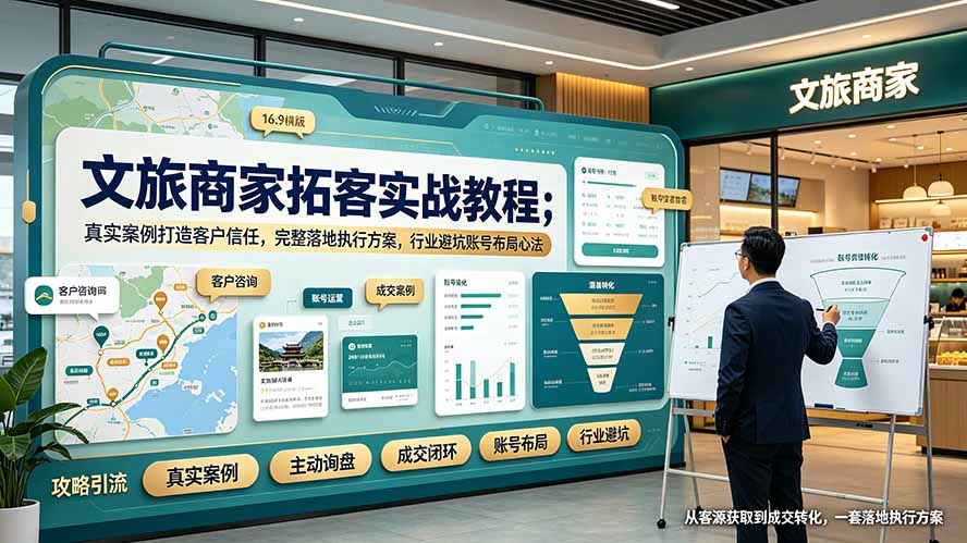 文旅商家拓客实战教程；真实案例打造客户信任，完整落地执行方案，行业避坑账号布局心法-聚业