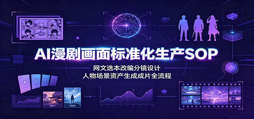 AI漫剧画面标准化生产SOP：网文选本改编分镜设计，人物场景资产生成成片全流程-聚业
