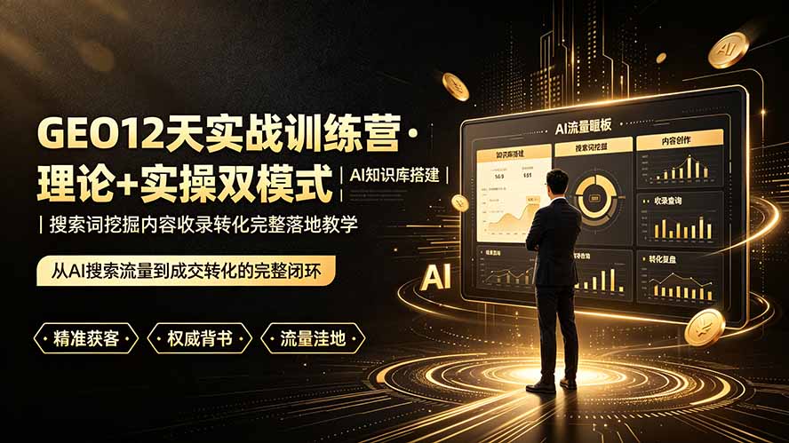 GEO12天实战训练营·理论+实操双模式｜AI知识库搭建｜搜索词挖掘内容收录转化完整落地教学-聚业