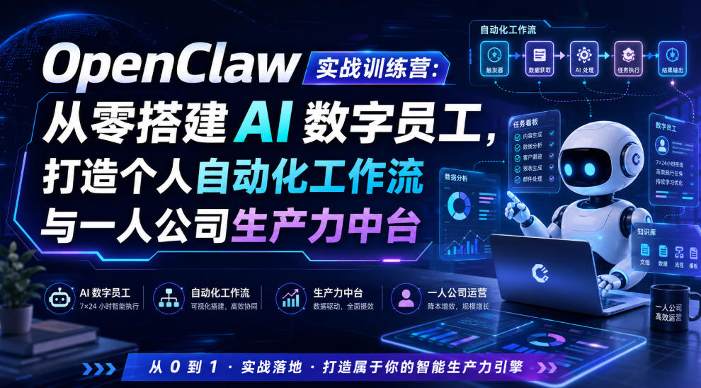OpenClaw实战训练营：从零搭建AI数字员工，打造个人自动化工作流与一人公司生产力中台-聚业