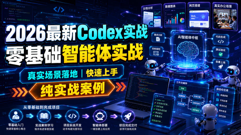 2026最新Codex实战零基础智能体实战，真实场景落地，快速上手，纯实战案例-聚业
