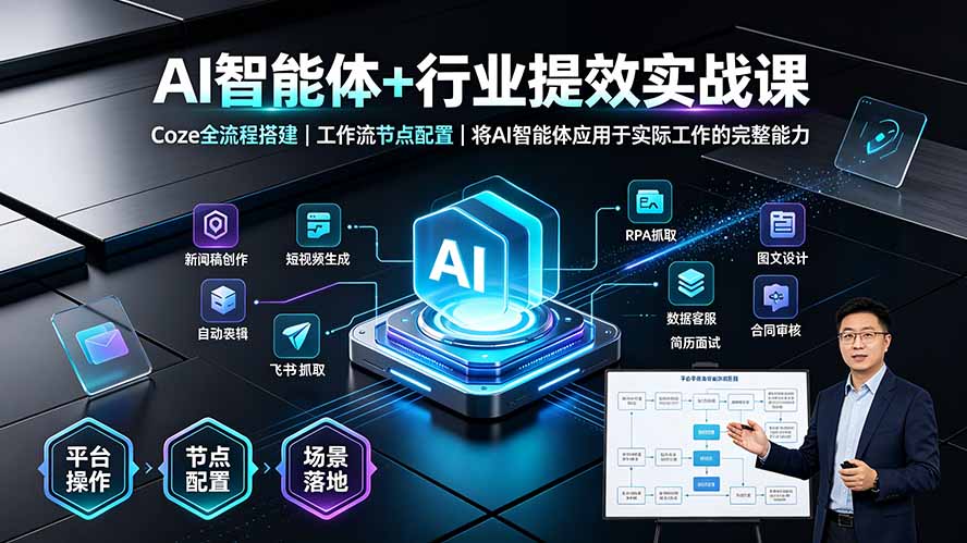 AI智能体+行业提效实战课·Coze全流程搭建｜工作流节点配置｜将AI智能体应用于实际工作的完整能力-聚业