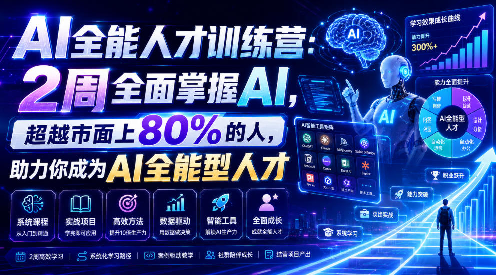 AI全能人才训练营：2周全面掌握AI，超越市面上80%的人，助力你成为AI全能型人才-聚业