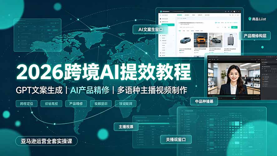 2026跨境AI提效教程·GPT文案生成｜AI产品精修｜多语种主播视频制作，亚马逊运营全套实操课-聚业