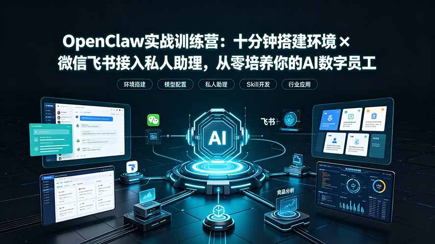 OpenClaw实战特训营：十分钟搭建环境×微信飞书接入私人助理，从零培养你的AI数字员工-聚业