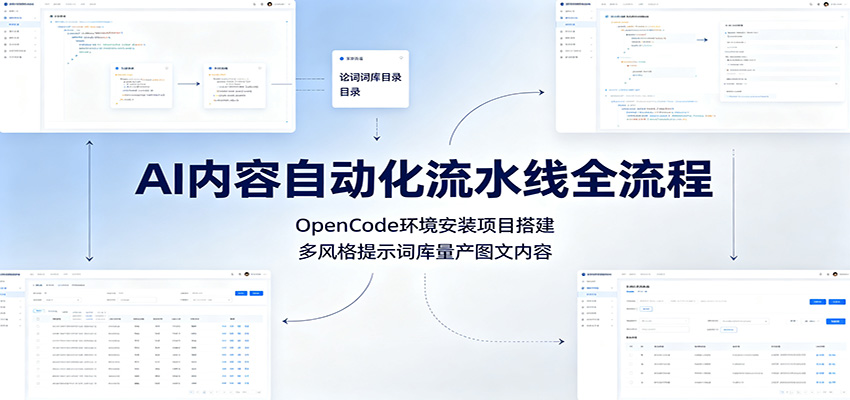 AI内容自动化流水线全流程：OpenCode环境安装项目搭建，多风格提示词库量产图文内容-聚业
