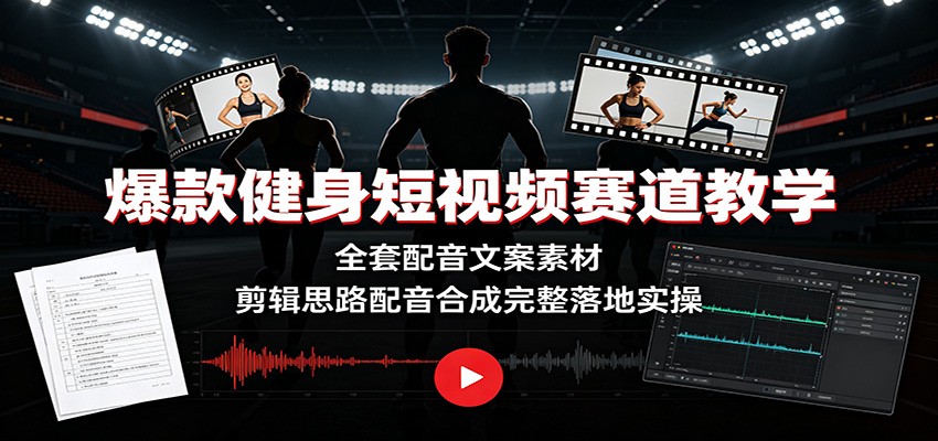 爆款健身短视频赛道教学：全套配音文案素材，剪辑思路配音合成完整落地实操-聚业