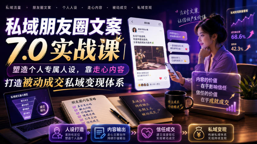 私域朋友圈文案7.0实战课｜塑造个人专属人设，靠走心内容打造被动成交私域变现体系-聚业