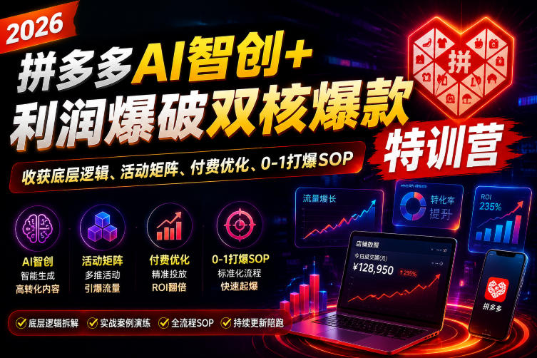 2026拼多多AI智创+利润爆破双核爆款特训营，收获底层逻辑、活动矩阵、付费优化、0-1打爆SOP-聚业