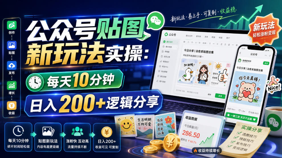 公众号贴图新玩法实操,每天10分钟,日入200+逻辑分享-聚业