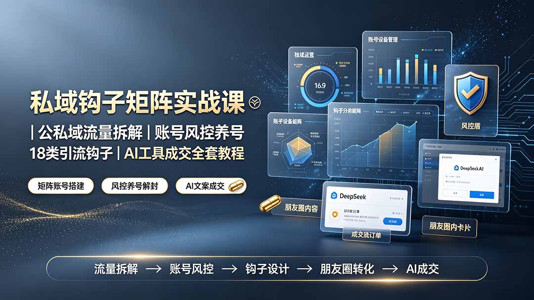 私域钩子矩阵实战课〓公私域流量拆解|账号风控养号|18类引流钩子|AI工具成交全套教程-聚业