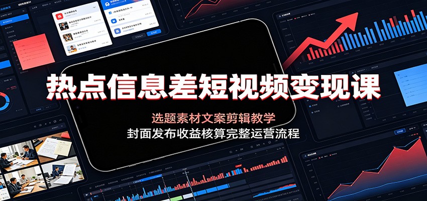热点信息差短视频变现课:选题素材文案剪辑教学,封面发布收益核算完整运营流程-聚业